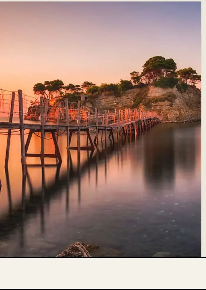 Cameo island footbridge at sunset